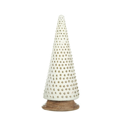 D6.7X18" Glass Christmas Cone Tree Decoration, Cream