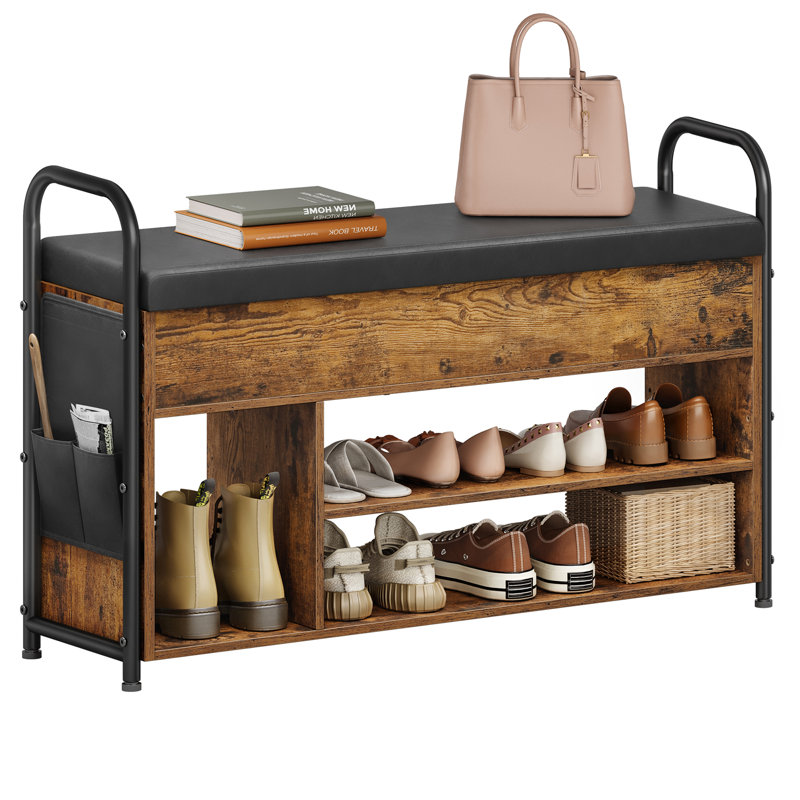 8 Pair Shoe Storage Bench, Rustic Brown