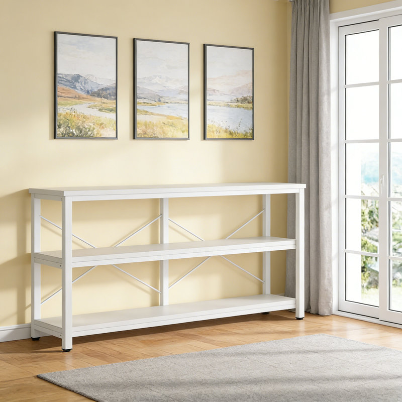 Console industrielle 70,9 "à 3 niveaux, canapé mince avec structure en métal pour le salon et l'entrée