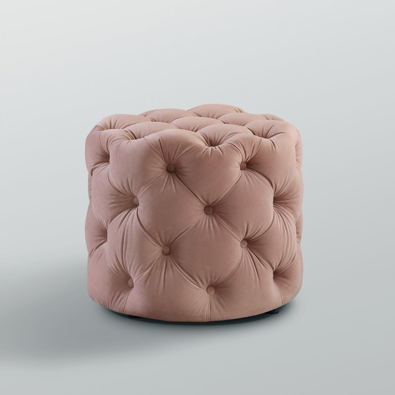 Repose-pieds capitonné rond de 21 po, Velours rosé