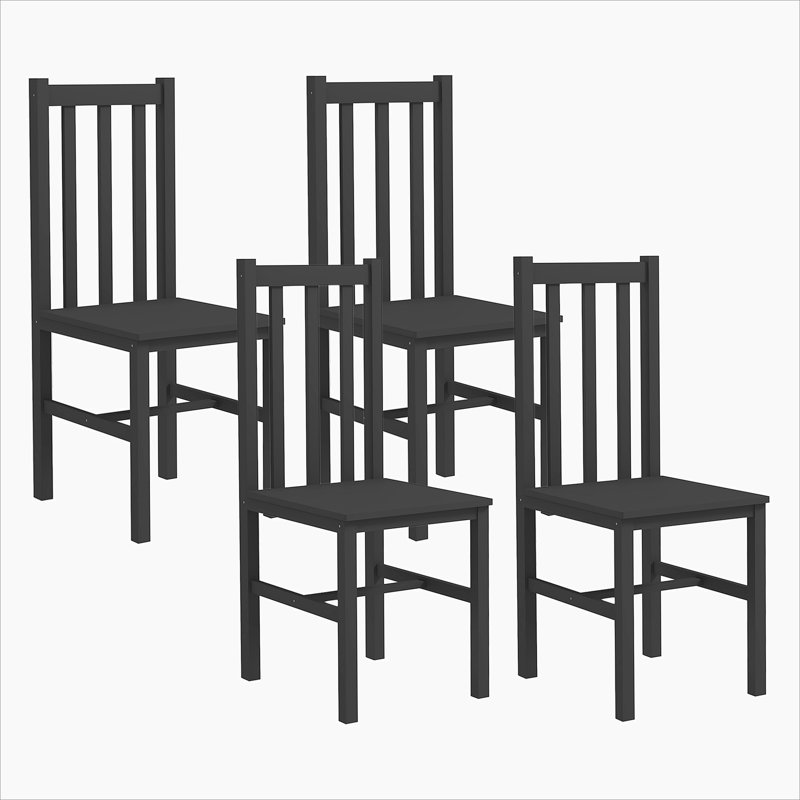 17.7'' H Pine Solid Wood Side Chair, Black, 4