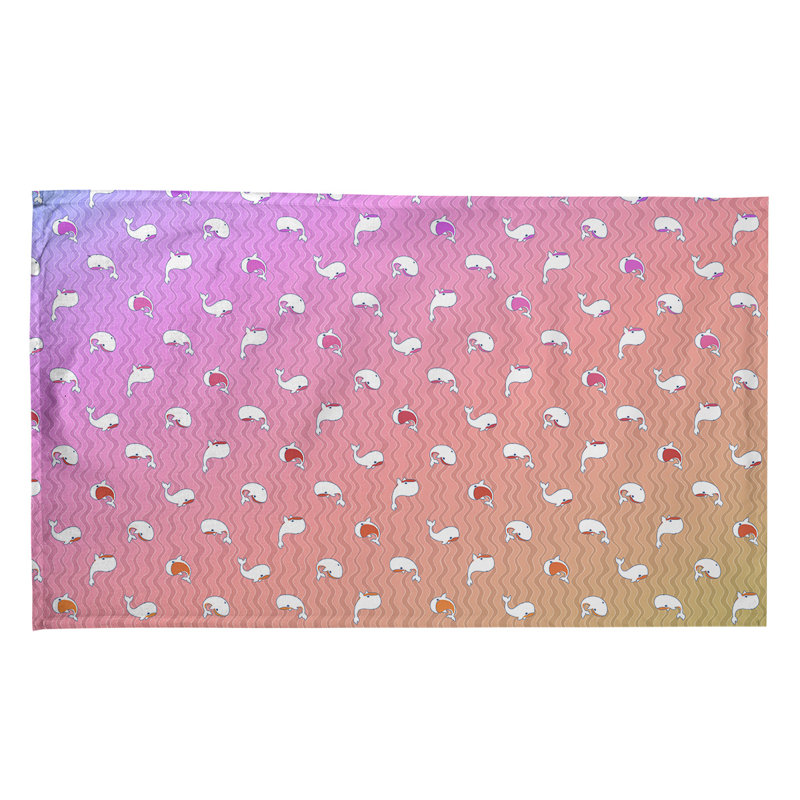 Serviette de thé à motif baleines, Polyester sergé, Mauve / Blanc