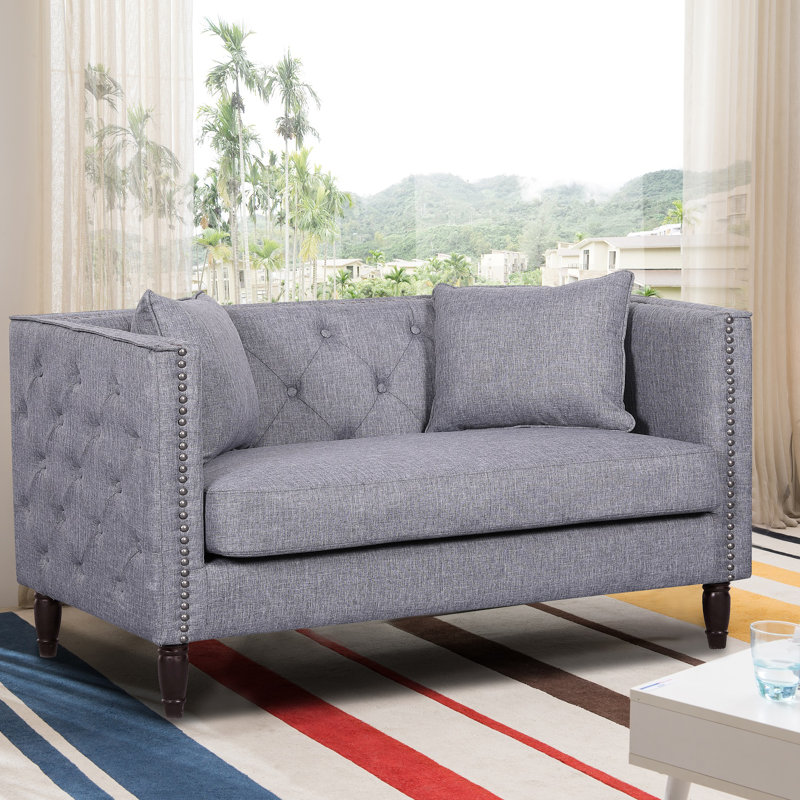 Causeuse Chesterfield en lin 49,6 po Meaghan, Gris clair