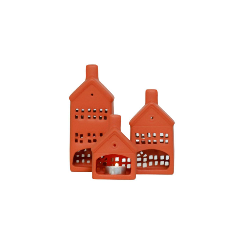 Elegant Decorative Object Set (3 Pieces), Vibrant Orange Ceramic, Sizes: 3.1 x 2.6 x 4.3 in, 3.1 x 2.6 x 6.1 in, 3.1 x 2.6 x 7.9 in | 100% Ceramic | Perfect for Home Décor, Living Room Accent & Gift Ideas