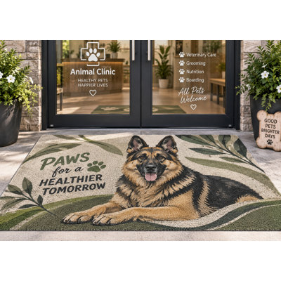 5' x 7' Outdoor Area Rug German Shepherd Pet Care Heavyweight Waterproof PVC Coil Loop Carpet, Heavy Duty Patio Rug, Quick Dry Indoor Outdoor Mat for Porch Deck Balcony Entryway RV Camping