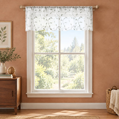 Cantonnière verte brodée à feuilles Sage, 54 x 16 pouces de long, ensemble de 1 panneau, rideau en voile à passe-tringle pour la chambre à coucher ou le salon