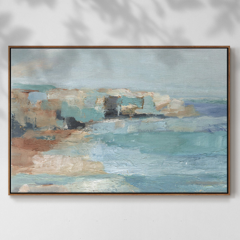 Toile tendue encadrée avec cadre mural "Falaise turquoise" - prête à être accrochée, H 17 po x l 25 po x P 2 po