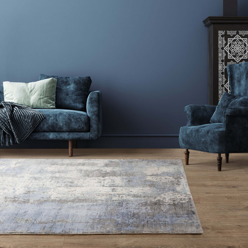 Midhurst Hand Woven Silky Blue/Grey Area Rug, Rectangle 240 x 340cm