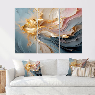 «Fluid Magnificence Pink Gold II», ensemble d'art mural abstrait à encre liquide