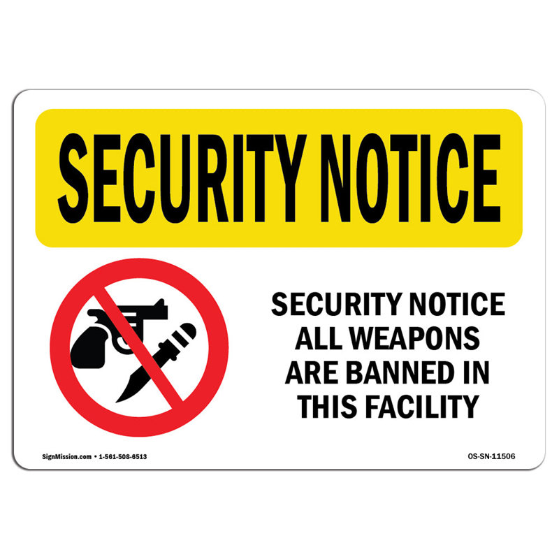 Toutes les armes sont interdites, H 12 po x l 18 po x P 0,1 po