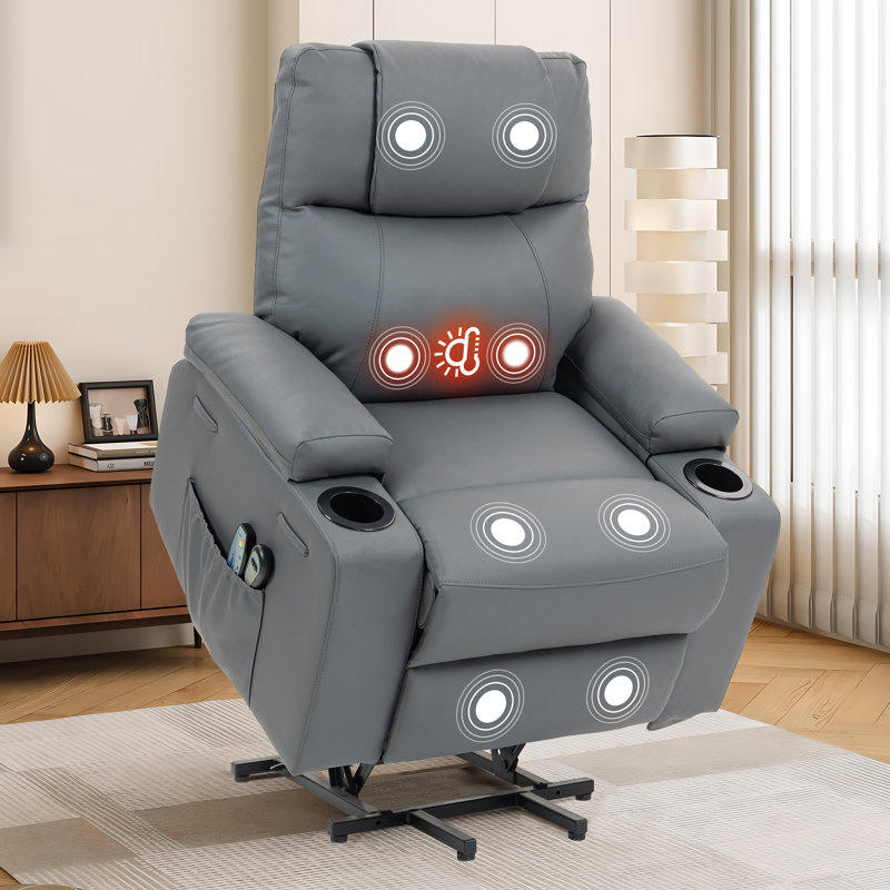 Fauteuil inclinable électrique de massage en cuir PU avec porte-gobelets, petits fauteuils inclinables pour petits espaces (gris)