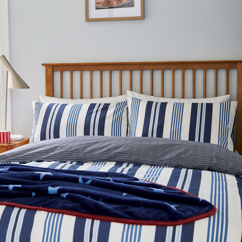 Huntington Stripe Cotton Duvet Cover Set, Blue, Single Duvet Cover + 1 Standard Pillowcase