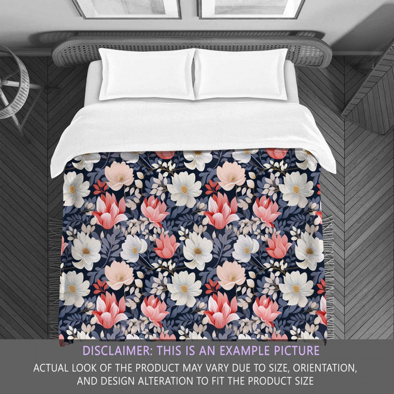Polyester Floral Comforter, Twin Extra Long Comforter, Navy/Pink