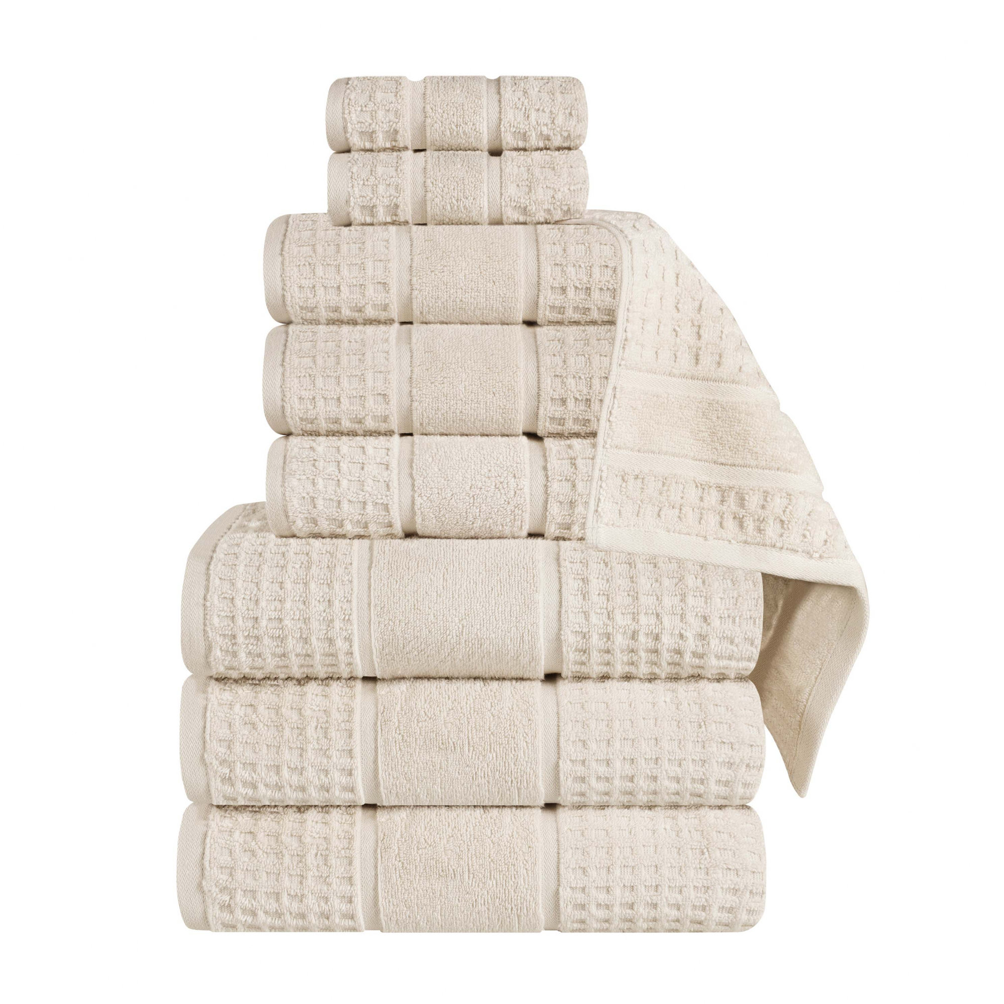Hisela Zero Twist Cotton Solid Waffle Honeycomb Plush Soft Absorbent Medium Weight Assorted Towel Set, Ivory