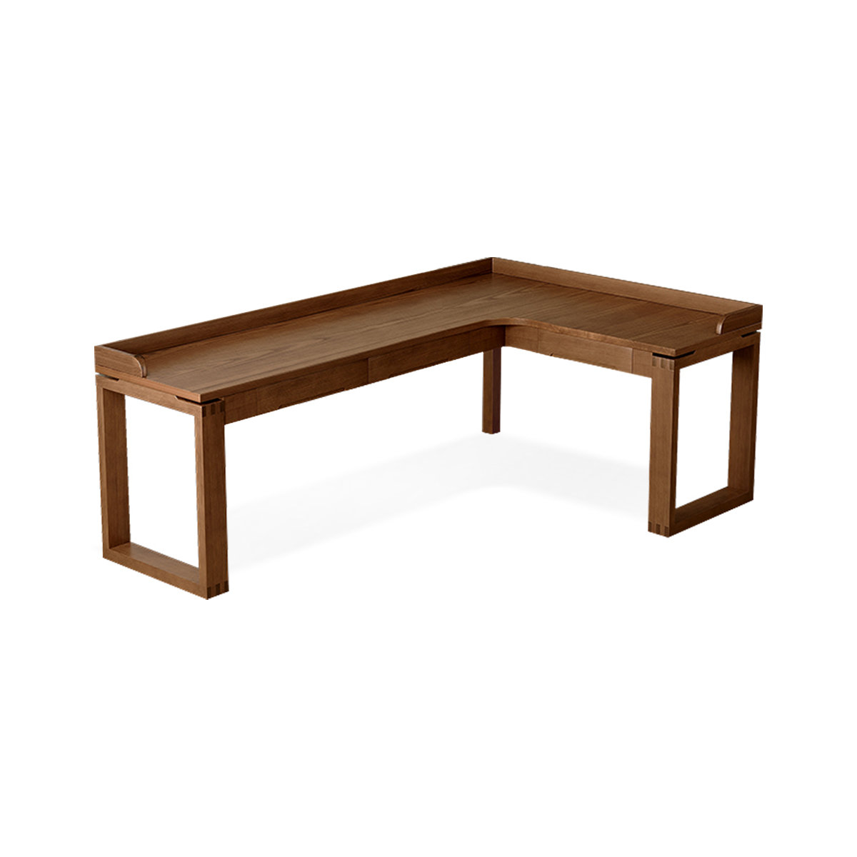 Light-Walnut L-Shaped Solid Wood Desk with 3 Drawers