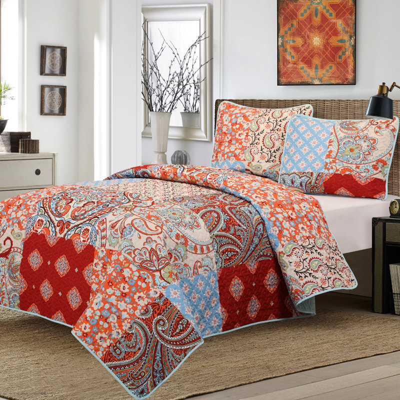 Microfiber Reversible 3 Piece Quilt Set, Queen Quilt + 2 Shams