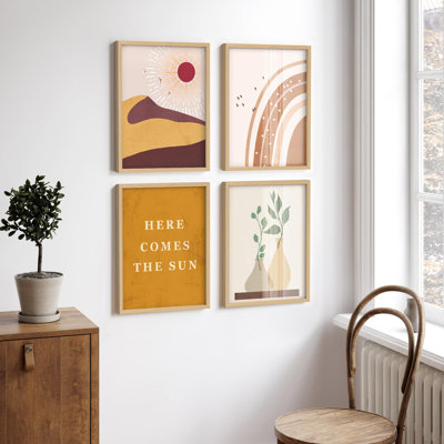 «Here Comes The Sun», brun, nature abstraite, paysage, illustrations, décor moderne