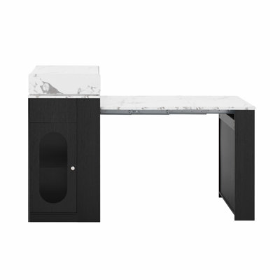 Extendable Dining Table with Folding Tabletop, Bar Table with Drawers and Power Outlet, Wheels and Hooks