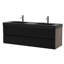 Meuble-lavabo de 60 po en noyer Grace avec lavabo en quartz d'ingénierie noir mat et tiroirs noirs doux, meuble-lavabo mural flottant pour salle de bain moderne, lavabo une pièce noir mat, pré-assemblé-791869582