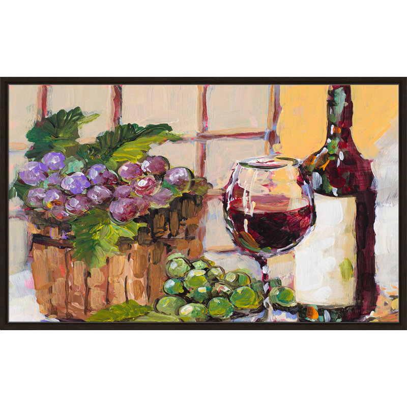«Classic Wine Still Life», reproduction de peinture à l'huile, H 31,5 po x l 51,5 po x P 2 po, Cadre flottant espresso