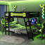 Lit superposé double avec deux bureaux de jeu intégrés, ports de bureau USB et organisateur de panneau perforé, cadre de jeu superposé pour joueur, vert-318533243-318533245