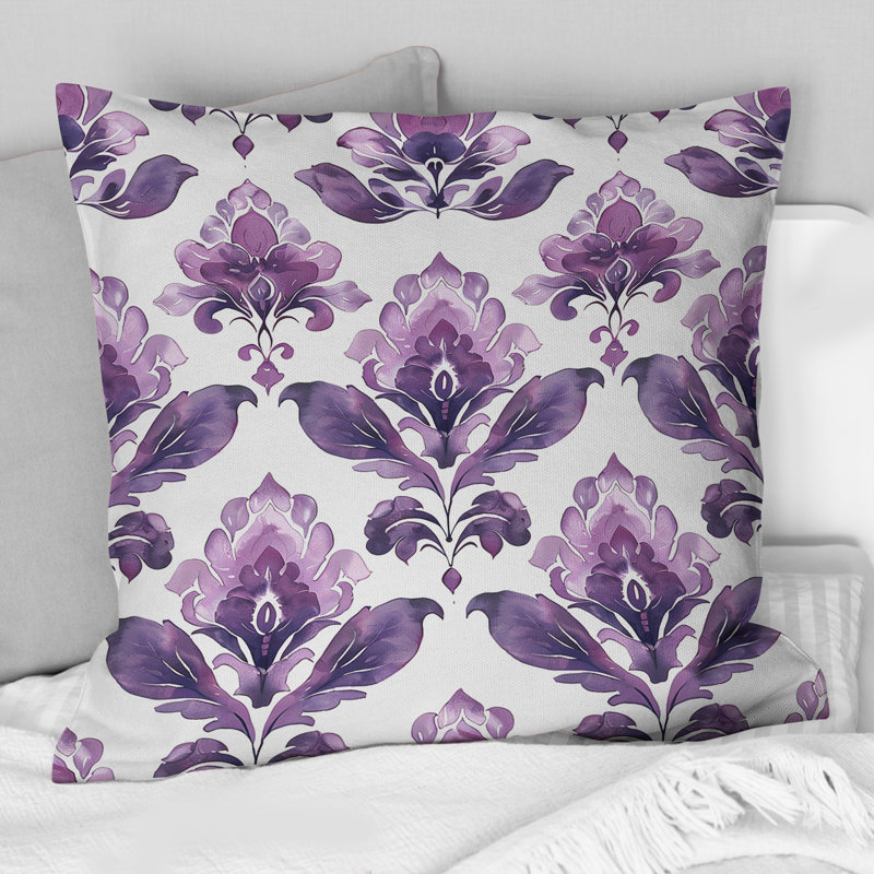 Coussin décoratif mauve blanc damassé Elegance, H 16 po x l 16 po