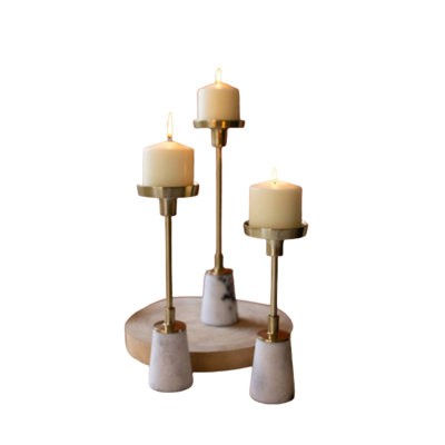 SET OF THREE BRASS TAPER CANDLE HOLDERS WITH MARBLE BASES -  Everly Quinn, 891F9E7598BF41D98961F4C01452E6F6