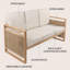 Banc de canapé d'extérieur en bois d'acacia tissé de 63 po Gable Bohemian, structure en teck clair avec coussins beiges pour patio, terrasse et cour arrière-1493653349