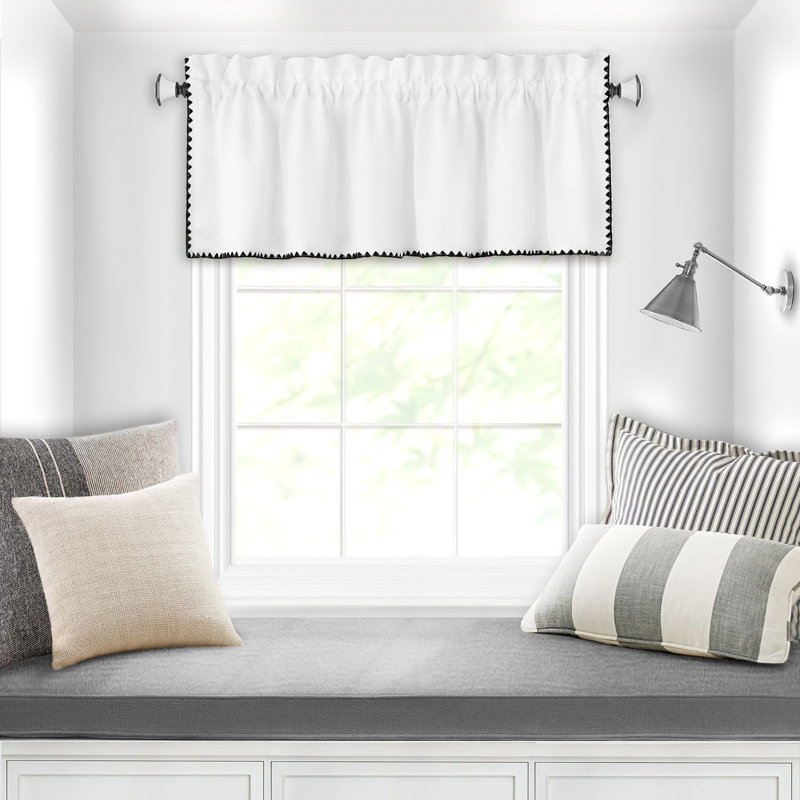 Solid Colour Tailored 58'' W Window Valance, White/Black