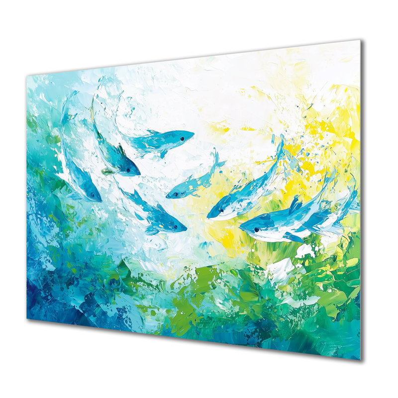 Abstract Sharks Swimming - Shark Metal Wall Art, Modern Metal Print, 16" H x 32" W