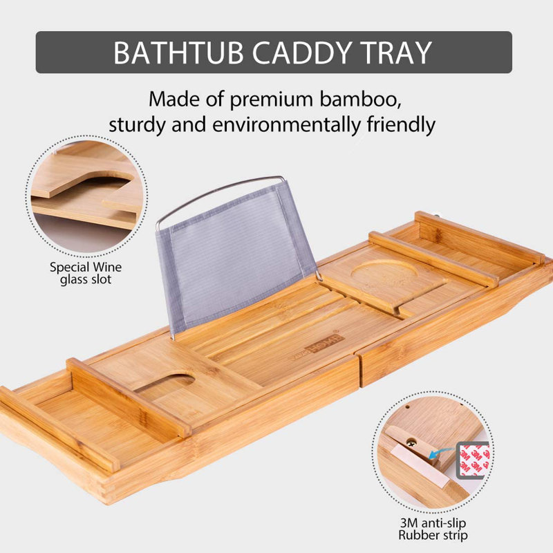 Plateau pour baignoire extensible en bambou Pamelia, Naturel