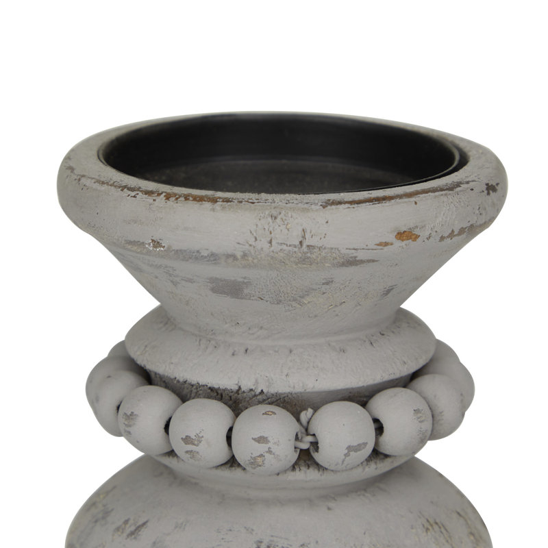 9.45'' H Wood Tabletop Candlestick, Gray