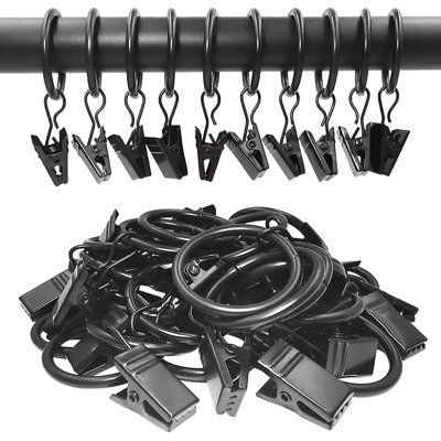 Kbndieu 40 Pack Metal Curtain Rings with Clips, Hat Clothes Clips, Drapery Clips with Rings, Drapes Rings 1.26 In Interior Diameter