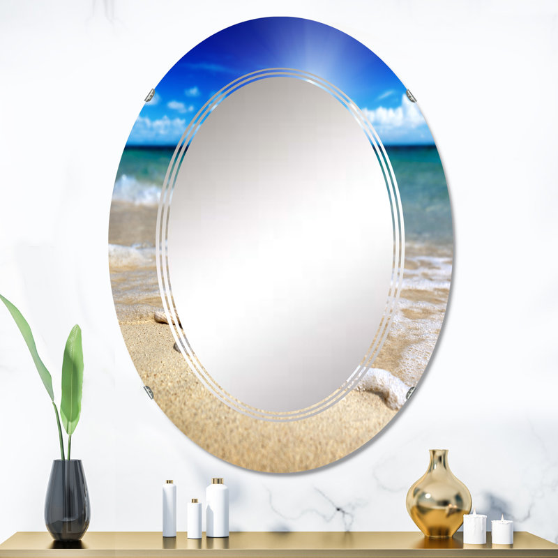 Large Seashell In Sand Wall Mirror, Nautical & Coastal Oval - Large Seashell In The Sand II, 36" x 24"