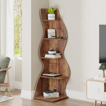 HOMEFORT 5 Tier Corner Bookshelf, Small Corner Bookcase Cabinet Slim Corner Tall