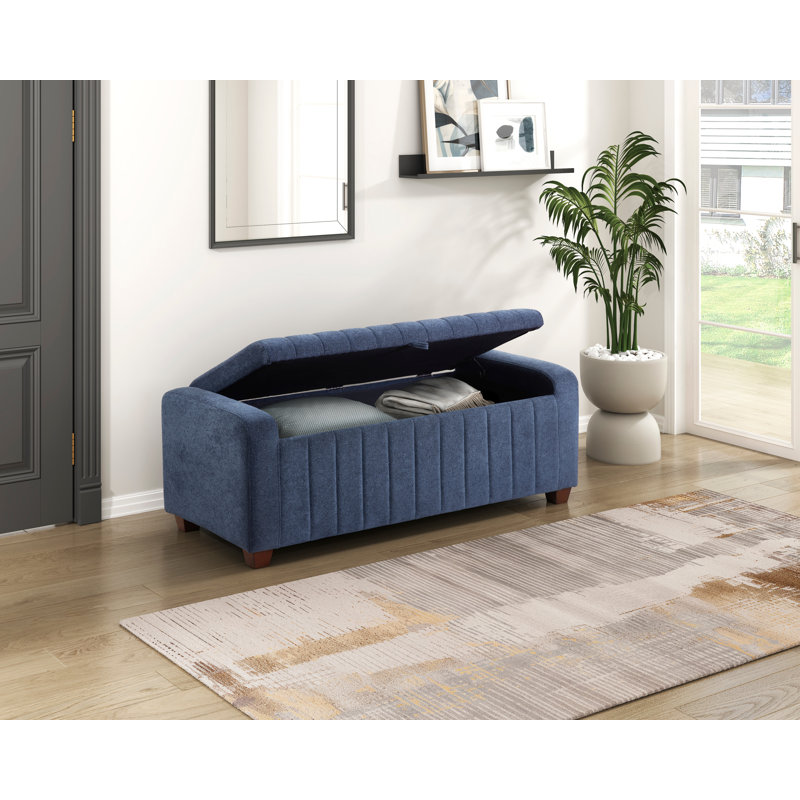 Acadia 50" W Boucle Upholstered Ottomanwith Lift-Top Storage, Blue