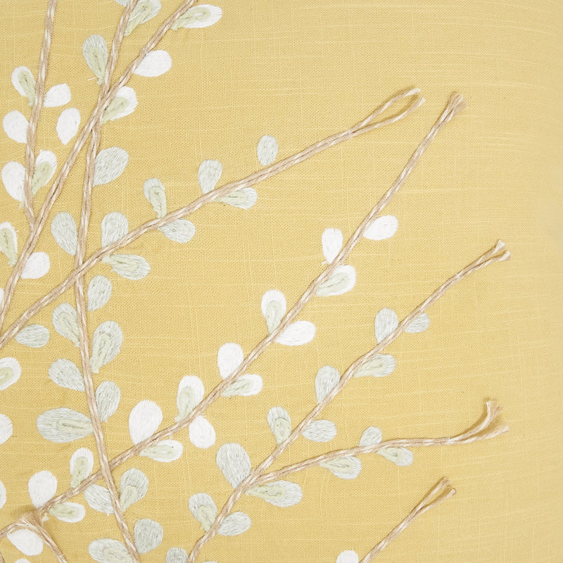 Elegant Embroidered Floral Down Filled Pillow, Yellow, No Insert