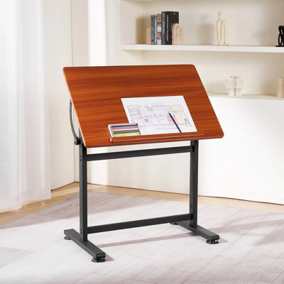 Drafting Table, Adjustable 0°–90° Tilt Drawing Desk, Portable Artist Table with Black H-Frame and Brown Desktop, Wooden Painting Desk Craft Workstation for Reading, Writing, Crafting, Meeting