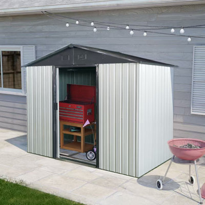 Remise de rangement extérieure en métal 8 pi x 4 pi avec porte coulissante et fondation pour cour, patio, pelouse - blanc et noir (W540P185253)