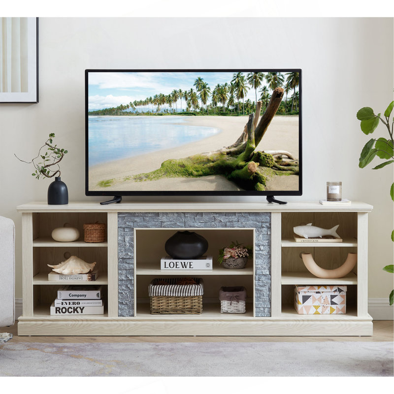 Modern TV Stand with Ample Storage, 26" H x 70" W x 15" D, No, White 1