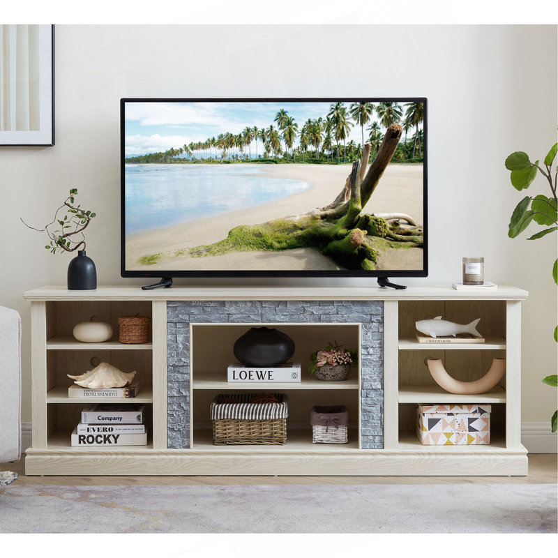 Modern TV Stand with Ample Storage, 26" H x 70" W x 15" D, White 1, No