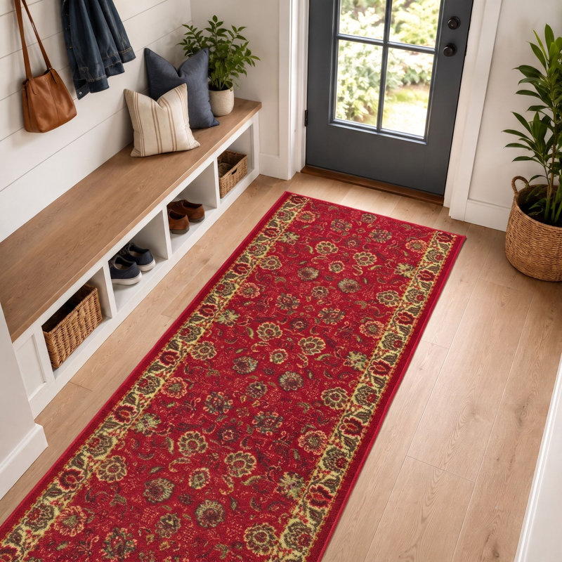 Homeline Non-Slip Rubberback Oriental Indoor Runner Rug, Dark Red, Runner 2'7" x 15'