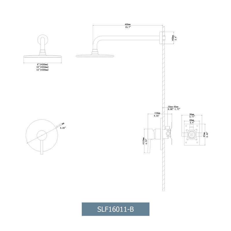 Robinet de douche mural, Noir mat