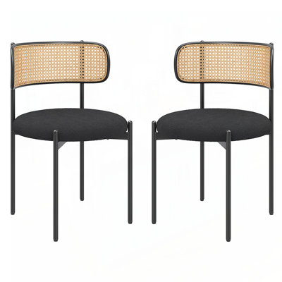 Modern Upholstered Dining Chairs Set of 2, Rattan Back for Comfort and Style, with Sturdy Metal Legs for Durability