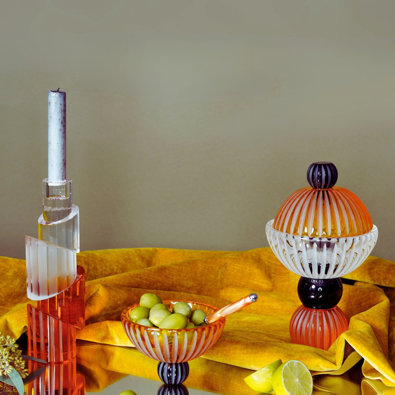 Ambrosiá Crystal Nut Bowl, Clear/Black/Amber