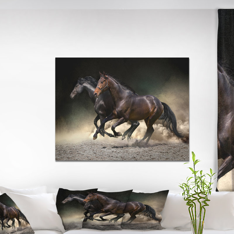 Animaux, chevaux, galop dans le désert, impression, H 16 po x l 32 po x p 1 po, Toile tendue