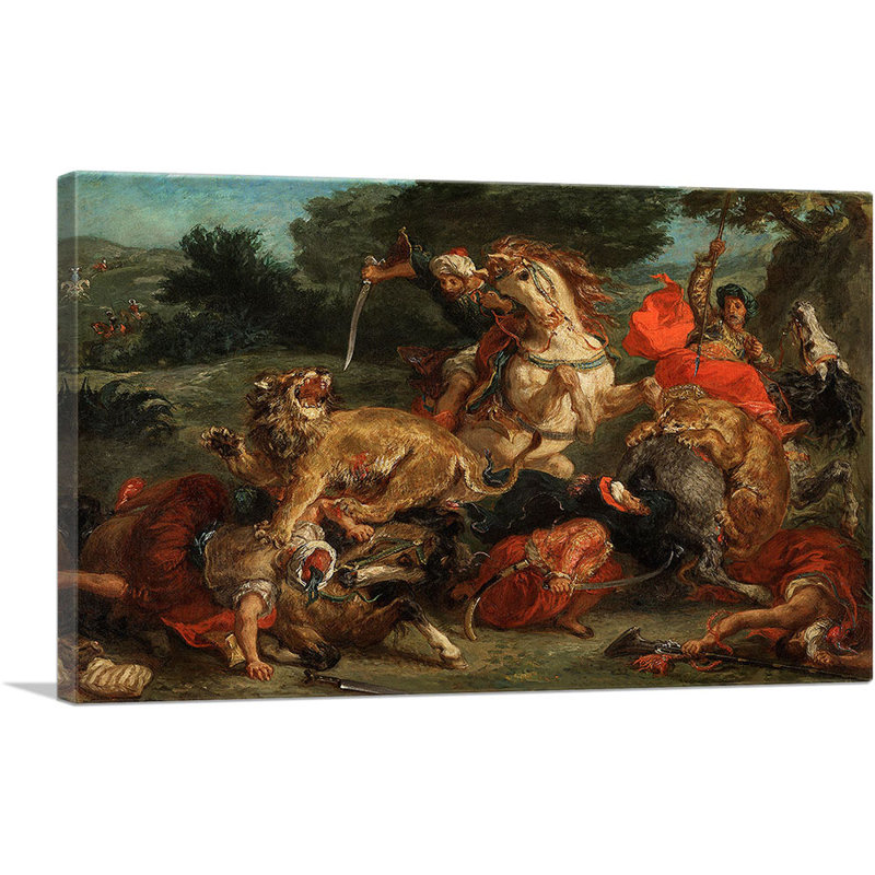 La chasse au lion - 1854 - reproduction, H 12 po x l 18 po x P 0,75 po