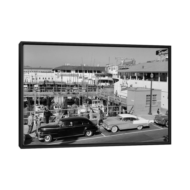 " 1950s-1960s Fisherman's Wharf San Francisco Ca USA " by Vintage Images, Black Framed Canvas, No Mat, 32" H x 48" W x 1.5" D