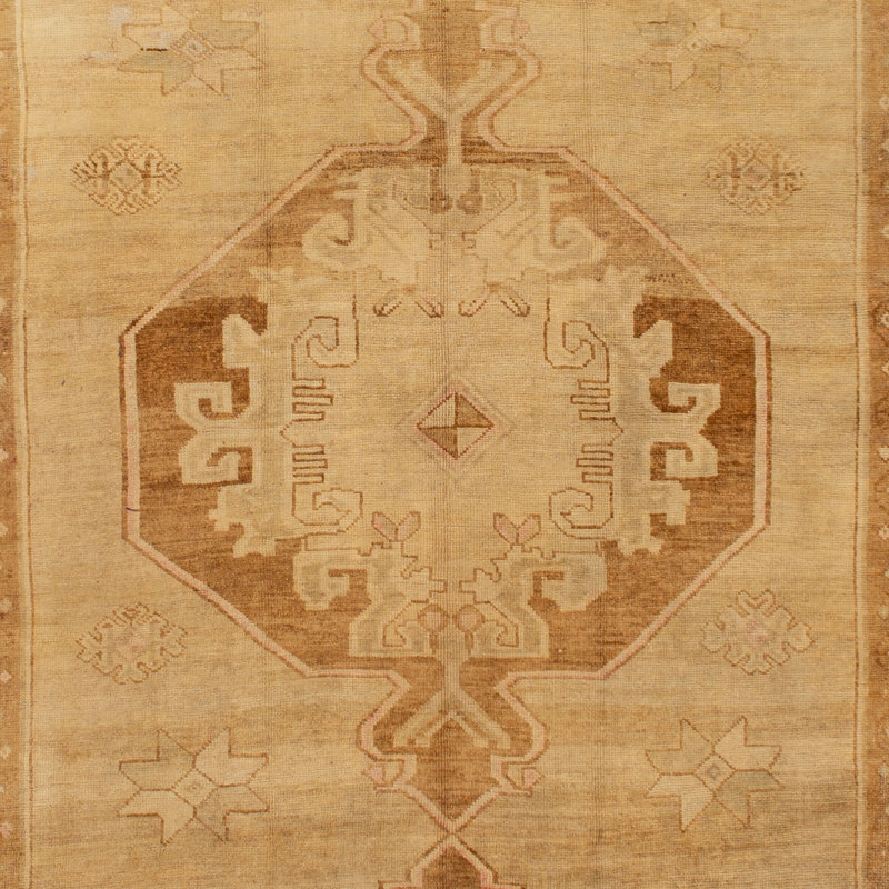 Beige Vintage Traditional Turkish Wool Runner - 6'2" x 17'2"