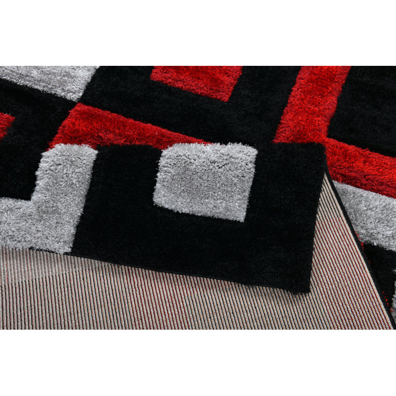 Tapis à poils longs rouge et gris NYC Performance, Rectangle 5 pi 3 po x 7 pi 2 po